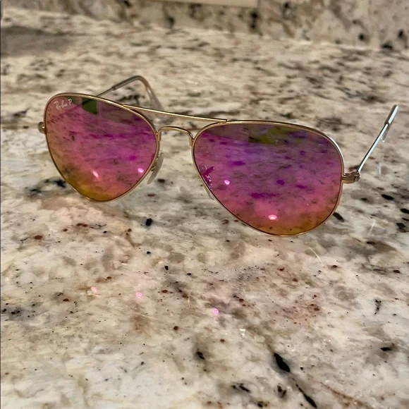 Ray-Ban Women's Gradient Pink and Gold POLARIZED Aviator Sunglasses - Picture 4 of 10